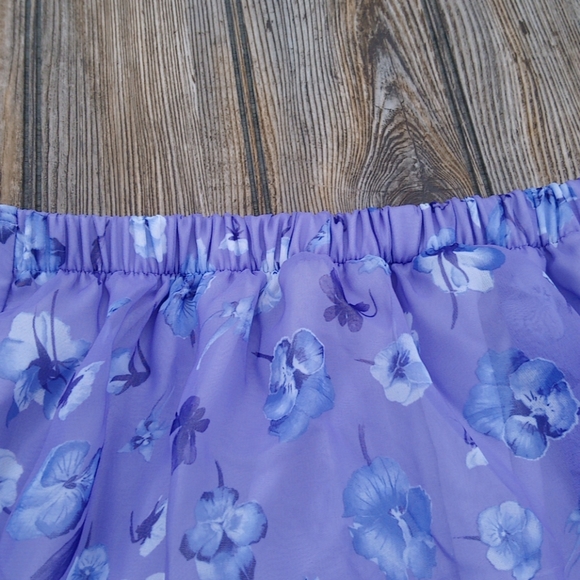 Vintage Floral Sheer Lace Trim Lined Skort Skirt - Picture 9 of 11